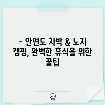 안면도 여름휴차 | 차박과 노지 캠핑 명소 추천