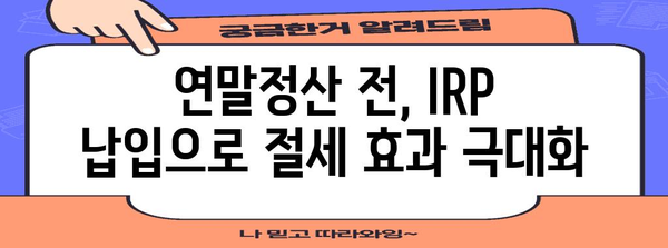 연말정산 IRP 납입기한 놓치지 말고 챙기세요! | 연말정산, IRP, 납입, 절세 팁