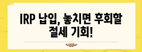 연말정산 IRP 납입기한 놓치지 말고 챙기세요! | 연말정산, IRP, 납입, 절세 팁