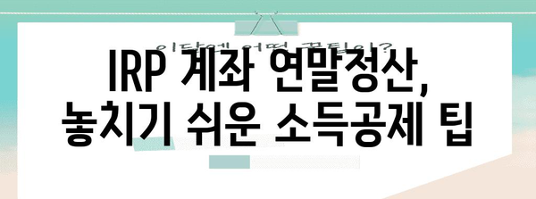 IRP 계좌 연말정산 완벽 가이드| 절세 혜택 놓치지 마세요 | 연말정산, IRP, 절세, 소득공제, 세금 팁