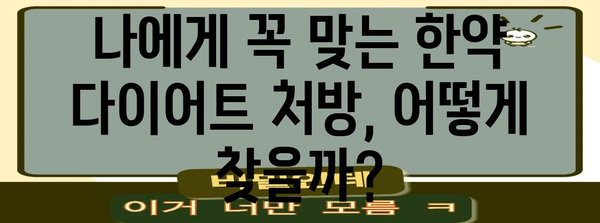 한약 다이어트 맞춤 가이드 | 나에게 맞는 완벽한 처방