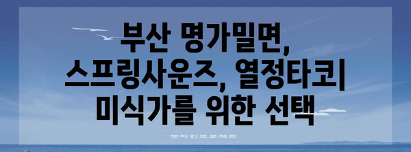 부산명가밀면 스프링사운즈 열정타코 | 맛있는녀석들의 추천