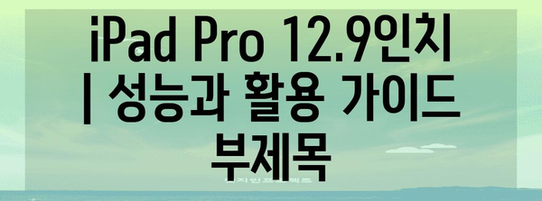 iPad Pro 12.9인치 | 성능과 활용 가이드